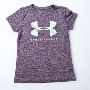 Under Armour T Shirt Womens Small HeatGear Loose Fit Purple Athletic Logo Tee